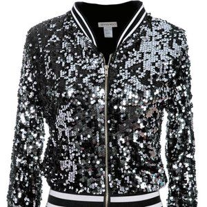 Anna-Kaci Sequin Bomber Zip-Up Jacket sz M